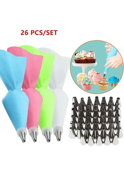 Pembe-26 Adet Tarzı Et Silikon Kek Süsleme Araçları Mutfak Pişirme Aksesuarları Silikon Buzlanma G Kremalı Pasta Torbası Nozul Dönüştürücü Aracı (Yurt Dışından) fiyatları