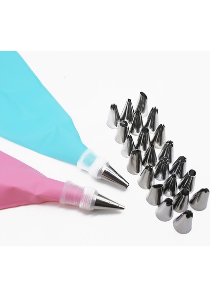 Mavi 16'lı Set Stili Et Silikon Pasta Torbası Buzlanma G Krem Paslanmaz Nozullu Yeniden Kullanılabilir Pasta Torbaları Kek Dekorasyon Mutfak Pişirme Araçları (Yurt Dışından) fırsatları