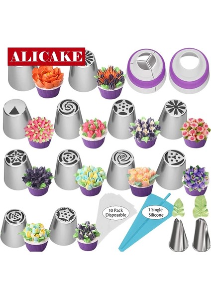 27 Adet Tarzı Russiag Ipuçları Krem Nozullar Kek Aracı Için Set G Pasta Torbası Pasta ve Fırın Aksesuarları Kek Dekorasyon Araçları (Yurt Dışından) modelleri