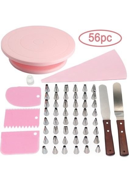 43 Adet-Pembe Tarzı Kek Standı Döner Tabla Döner Taban Kek Plastik Hamur Bıçağı Dekorasyon 10 Inç Kremalı Kek Stand Seti Kek Döner Döner Tabla Aracı (Yurt Dışından)