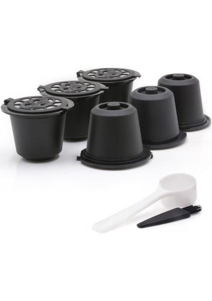 6 Adet Tarzı Pcs Yeniden Kullanılabilir Nespresso Kahve Kapsülleri Kaşık Fırçalı Fincan Siyah Doldurulabilir Kahve Kapsülü Dolum Filtresi Kahve Gereçleri (Yurt Dışından)