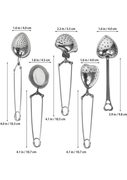 5 Adet Stil Bir 10X4CM Stili Adet Çay Filtresi Çay Süzgeç Kaşığı Uzun Saplı Paslanmaz Çelik Hasır Kalp Şeklinde Çay Demlik Herb Baharat Kaşığı Elegant Teaware (Yurt Dışından)