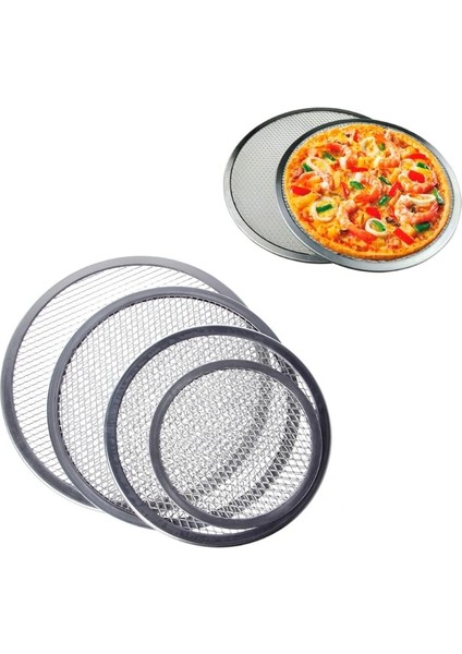 12 Inç Tarzı Alüminyum Hasır Izgara Pizza Ekranı Yuvarlak Fırın Tepsisi Net Mutfak Aletleri Fırın Seti M15 (Yurt Dışından)