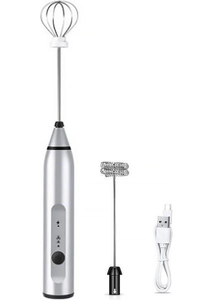 Gümüş Tarzı Sıcak! 3-Hızlı Yumurta Çırpıcı Kahve Sütlü Içecek Çırpma Mikser Yumurta Çırpıcı Köpürtücü Karıştırıcı USB Şarj Edilebilir Elde Taşınabilir Yiyecek Blender Çırpma (Yurt Dışından)