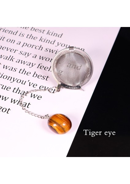 Kaplan Gözü Stili Doğal Kristal Cilalı Taş Kolye Paslanmaz Çelik Çay Demlik Örgü Yeniden Kullanılabilir Çay Baharat Güveç Süzgeç Çay Topu Süzgeç (Yurt Dışından)