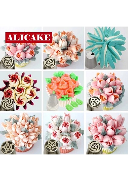 9 Adet Tarzı Russiag Ipuçları Krem Nozullar Kek Aracı Için Set G Pasta Torbası Pasta ve Fırın Aksesuarları Kek Dekorasyon Araçları (Yurt Dışından) fırsatları