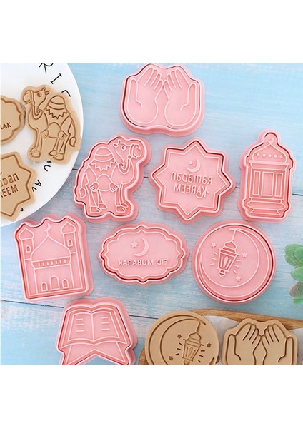 Set-B Stili 8 Adet Eid Mubarak Kurabiye Kesiciler Set Islam Müslüman Bisküvi Kalıp Ay Yıldız Damga Dıy Kek Pişirme Araçları Ramazan Kareem Dekorasyon (Yurt Dışından) fırsatları