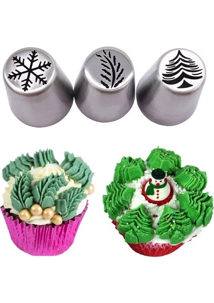 Et Snow Christmastree Paslanmaz Çelik Rus Lale Buzlanma G Nozullar Cupcake Fondan Kek Dekorasyon Ucu Setleri (Yurt Dışından)