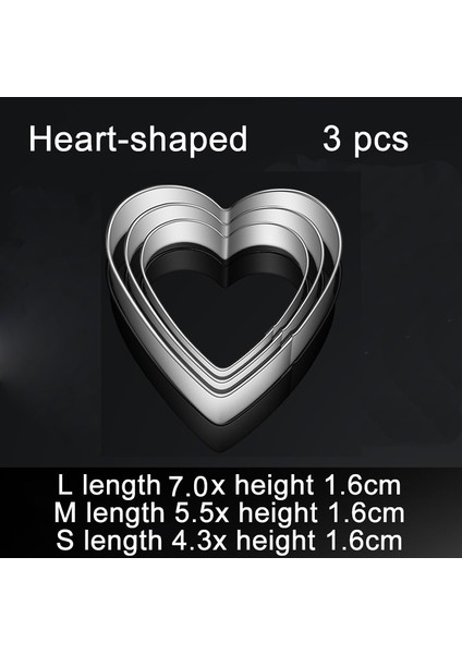 Kalp 3 Adet Tarzı Pişirme Aksesuarları Bisküvi Kalıbı Paslanmaz Çelik Çerez Kesici Mutfak Aletleri Yuvarlak Kalp Şekli Taşınabilir Kek Fondan Kalıp (Yurt Dışından)