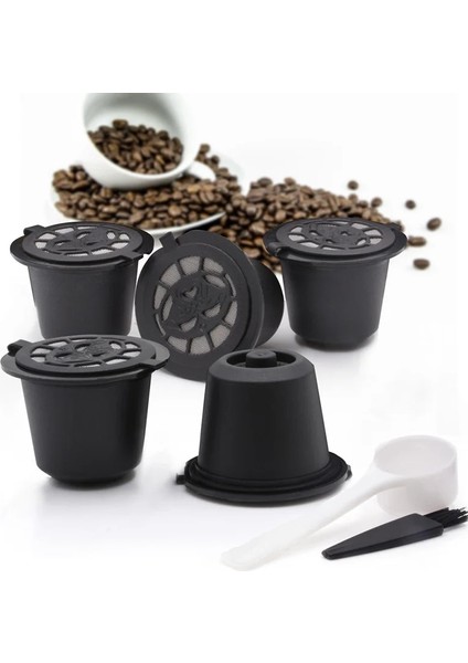 Koyu Gri Tarzı 3 Adet Nespresso Doldurulabilir Kahve Kapsül Fincan Yeniden Kullanılabilir Kahve Kapsül Kaşık Fırça Kahve Filtreleri Kahve Aksesuarları (Yurt Dışından)