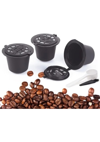 Koyu Gri Tarzı 3 Adet Nespresso Doldurulabilir Kahve Kapsül Fincan Yeniden Kullanılabilir Kahve Kapsül Kaşık Fırça Kahve Filtreleri Kahve Aksesuarları (Yurt Dışından)