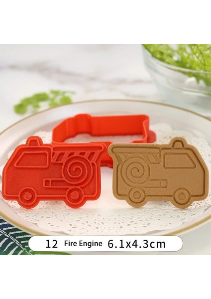 12 Itfaiye Aracı Stili Karikatür Araba 3D Çerez Kesiciler Araba Kamyon Denizaltı Helikopter Bisküvi Damga Kalıp Piston Dıy Pişirme Kalıp Kek Dekorasyon Araçları (Yurt Dışından)