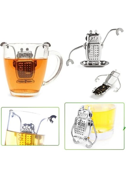 Robot Stili Sıcak Üretici Doğrudan Çay Demlik Paslanmaz Çelik Sevimli Çay Robot Demlik Geri Dönüşümlü Çay Süzgeçleri Maymun Çay Aracı (Yurt Dışından) indirimleri