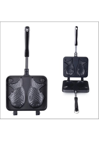 Siyah Stil Taiyaki Japon Balık Şeklinde Bakeware Waffle Pan Maker Japon Gözleme Çift Tava Paslanmaz Çelik Tava Ev Kek Araçları (Yurt Dışından) modelleri