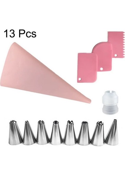 13 Adet Pembe Stil Licone Pastacılık Aleti Mutfak Dıy Buzlanma G Nozulu + Yeniden Kullanılabilir Krem Torbası Kek Dekorasyon Araçları Pasta Torbası Nozulları (Yurt Dışından)