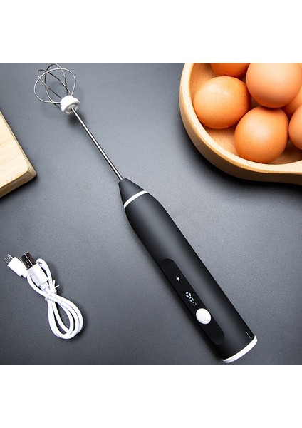 2. Nesil Siyah Stil Elektrikli Çırpma USB Şarj Üç Hız Ayarı Mutfak Pişirme Araçları Fıskiye Yumurta Kreması Sos Karıştırıcı Küçük Süt Köpürtücü (Yurt Dışından)