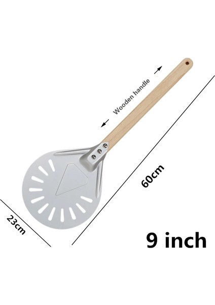 9 Inç 60CM Tarzı Pizza Torna Küçük Pizza Kabuğu Kürek Kısa Yuvarlak Pizza Aleti Kaymaz Ahşap Saplı Delikli Pizza Küreği Alüminyum (Yurt Dışından)