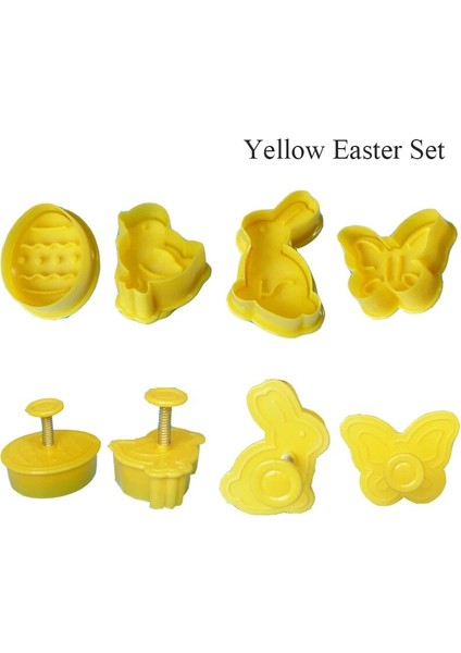 Sarı Paskalyaset Stili 4 Adet Bisküvi 3D Plastik Push-Tipi Noel Çerez Damgası Bisküvi Kalıbı Çerez Kesici Ebeveyn-Çocuk Dıy Kalıp Kek Dekorasyon Araçları (Yurt Dışından)