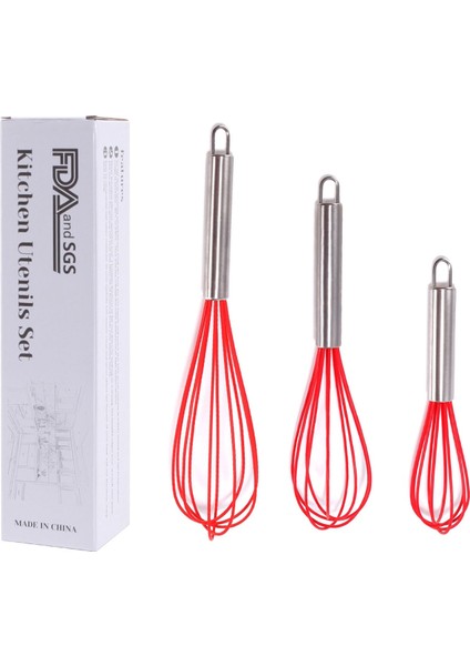 3 Adet Kırmızı Stil Jankng Inç Renkli Yumurta Çırpma Paslanmaz Çelik Yumurta Çırpma Mutfak Tel Balon Çırpma Süt Yumurta Çırpıcı Karıştırma Mikser Aracı (Yurt Dışından)