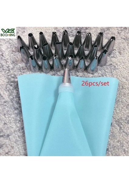 Rastgele Stil Wbboomıng Et Paslanmaz Pasta Torbası ve Meme Dıy Kek Aracı Yeniden Kullanılabilir Pişirme Mutfak Aracı 24 Meme + 1 Döner Birlik + 1 Torba (Yurt Dışından) indirimleri