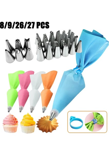 9 Adet-Yeşil Stil Et Silikon Pasta Torbası Ipuçları Mutfak Dondurma G Kremalı Kek Dekorasyon Araçları Yeniden Kullanılabilir Pasta Torbaları 24 Nozul Seti (Yurt Dışından) indirimleri
