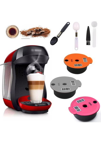 Beyaz Kaşık Stili Bosch-S Makinesi Için 60ML ml Yeniden Kullanılabilir Kahve Kapsül Bölmeleri Tassimo Doldurulabilir Filtre Yapıcı Bölmesi (Yurt Dışından)