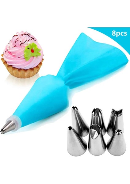 Mavi 8 Parça Set Stili Et Silikon Pasta Torbası Ipuçları Mutfak Kek Buzlanma G Kremalı Kek Dekorasyon Araçları Yeniden Kullanılabilir Pasta Poşetleri+24 Nozul Seti (Yurt Dışından)