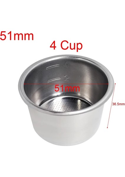 51MM 4 Kupa Stili 304 Paslanmaz Çelik Kahve Filtre Sepeti Tek 1 Fincan Çift 2 Fincan mm Portafiltre (Yurt Dışından)