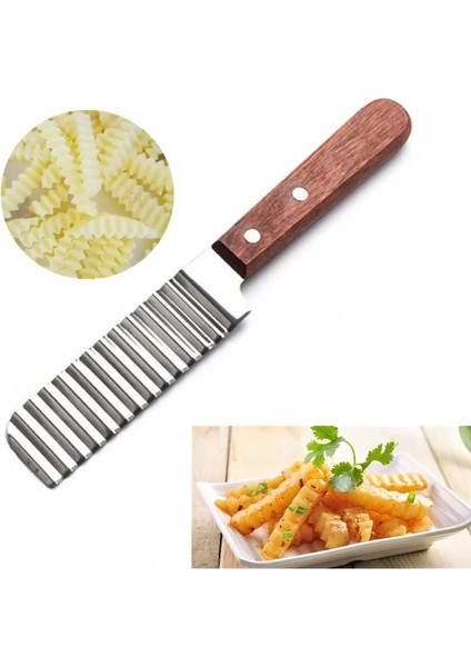 Paslanmaz Çelik Patates Dilimleyici Ahşap Saplı Sebze Kesici Dalgalı Meyve Bıçağı Bıçağı Patates Kızartması Makinesi Mutfak Aletleri (Yurt Dışından)