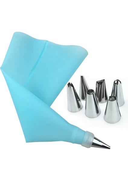 Mavi Stil Et Silikon Buzlanma G Kremalı Pasta Torbası + 6 Paslanmaz Çelik Kek Nozulu Dıy Kek Dekorasyon Ipuçları Fondan Pasta Araçları (Yurt Dışından)