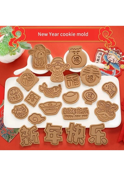 BT2009-YD028-14 Stili Yeni Yılınız Kutlu Olsun Bahar Şenliği Bisküvi Kalıbı Pişirme Için Kalıp Karikatür 3D Pres Buzlanma Bisküvi Kurabiye Kesme Kalıbı Pişirme Aracı (Yurt Dışından) fiyatları