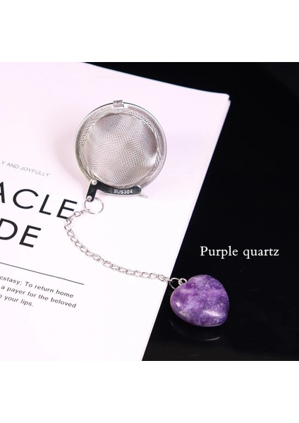 Mor Kuvars Tarzı 1 Adet Doğal Crytal Love Taş El Sanatları Kalp Şeklinde Kolye Paslanmaz Çelik Çay Makinesi Çay Filtresi Baharat Topu (Yurt Dışından)