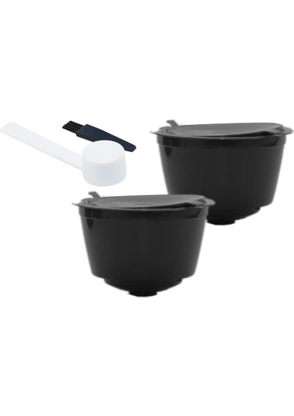 2 Adet Siyah Stil Kahve Kapsül Filtre Fincan Nescafe Için Yeniden Kullanılabilir Dolce Gusto Doldurulabilir Kapaklar Kaşık Fırça Filtre Sepetleri Pod Yumuşak Tat Tatlı (Yurt Dışından)