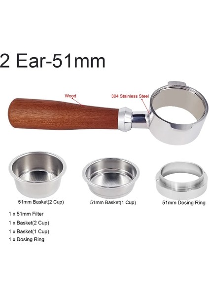 51MM-2KULAK 3 Stili Dipsiz Portafilter Espresso Kahve Makinesi Ahşap Veya Plastik Saplı Filtre Dahil 51MM Paslanmaz Çelik Kahve Sepeti (Yurt Dışından) indirimleri