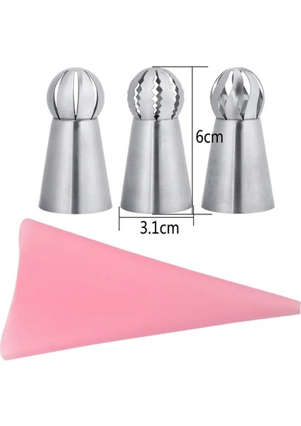 Pembe 4 Adet Tarzı Licone Mutfak Aksesuarları Dondurma G Krem Pasta Torbası + 3 Paslanmaz Çelik Nozul Seti Dıy Kek Dekorasyon Ipuçları Seti Aracı (Yurt Dışından)
