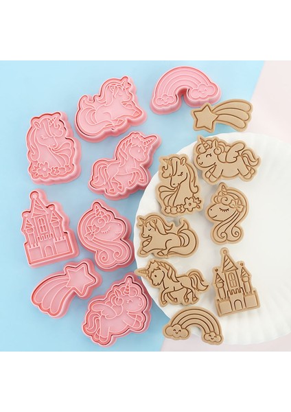 Et Çerez Kesiciler Plastik 3D Unicorn Şekli Karikatür Basılabilir Bisküvi Kalıbı Çerez Damgası Mutfak Pişirme Pasta Bakeware Aracı (Yurt Dışından) fiyatları