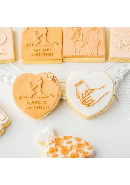 PC0026 QA0024 Stili Akrilik Kabartmalı Kek Kalıbı Gelinlik Gelin Yüzüğü Çerez Basın Damgası Embosser Kesici Fondan Şeker El Sanatları Kek Dekorasyon Araçları (Yurt Dışından) fiyatları