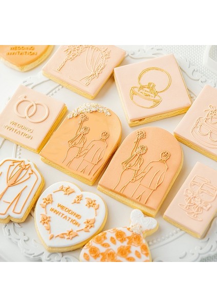 PC0026 QA0024 Stili Akrilik Kabartmalı Kek Kalıbı Gelinlik Gelin Yüzüğü Çerez Basın Damgası Embosser Kesici Fondan Şeker El Sanatları Kek Dekorasyon Araçları (Yurt Dışından) indirimleri