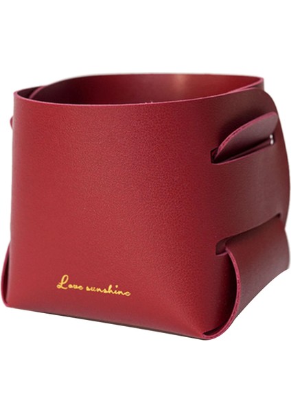 Saklama Sepeti Katlanabilir Masaüstü Organizatör Deri Sepet, Şarap Kırmızısı (Yurt Dışından)