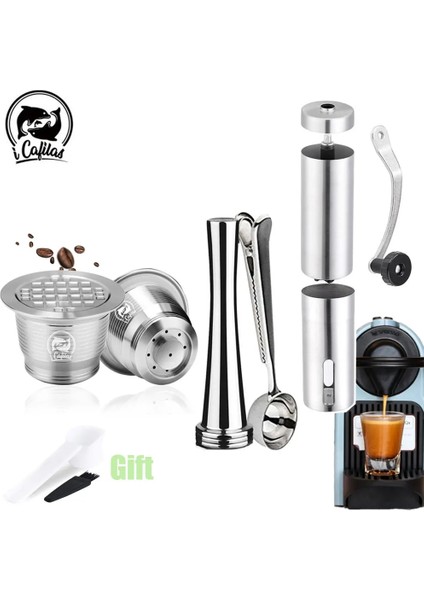 1 Kapsül Stili Nespresso Doldurulabilir Paslanmaz Çelik Kahve Filtreleri Için Icafilas Kapsül Espresso Yeniden Kullanılabilir Kahve Fincanı Baklaları Tamper Kaşığı ile (Yurt Dışından) modelleri