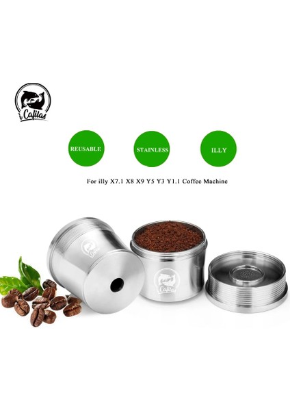 Koyu Gri Tarzı Illy Kahve Makinesi Için Icafilas Doldurulabilir Filtreler Paslanmaz Çelik Yeniden Kullanılabilir Metal Kapsül ve Tamper Kaşığı (Yurt Dışından)