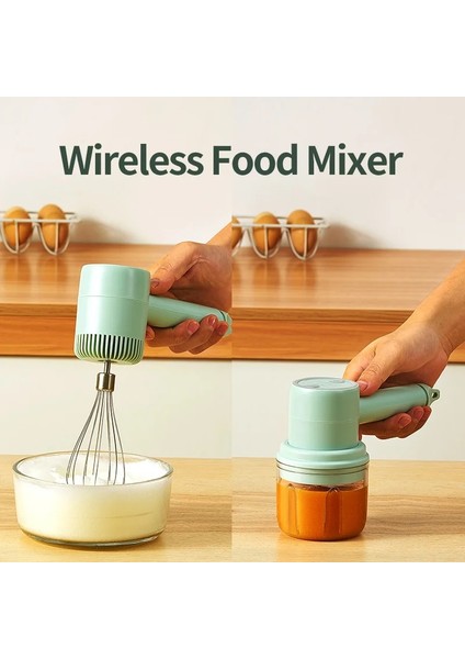 Yeşil 3 Set Stili Wireleeed Mini Mikser Elektrikli Gıda Blender El Mikseri Yumurta Çırpıcı Otomatik Kremalı Gıda Kek Pişirme Hamur Mikseri (Yurt Dışından)