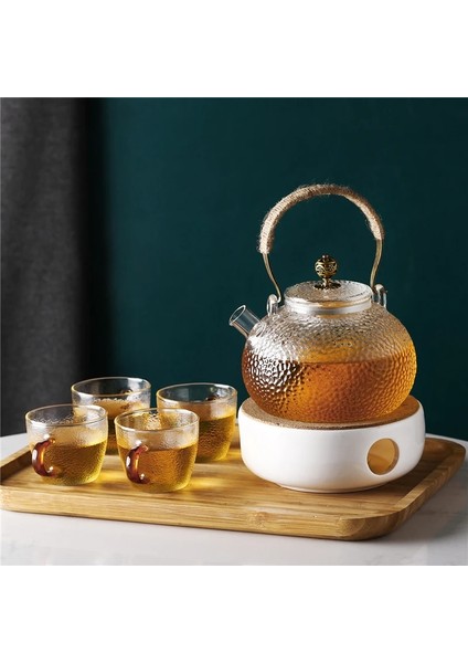 4 Bardak Tarzı Cam Çaydanlık Ev Yüksek Sıcaklığa Dayanıklı Kaldırma Kirişli Pot Isıtma ve Kaynar Sulu Çiçek Çaydanlık Seti Özel (Yurt Dışından) fırsatları