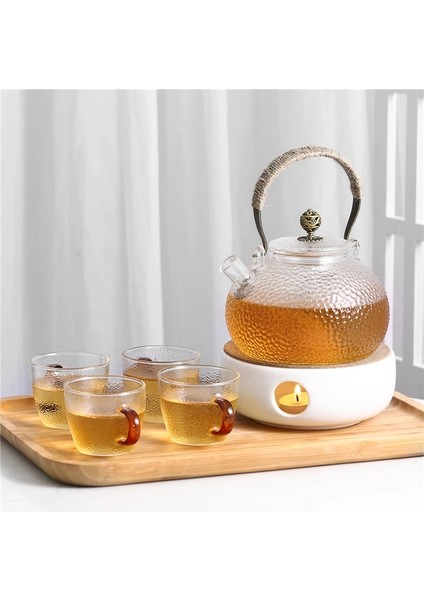 4 Bardak Tarzı Cam Çaydanlık Ev Yüksek Sıcaklığa Dayanıklı Kaldırma Kirişli Pot Isıtma ve Kaynar Sulu Çiçek Çaydanlık Seti Özel (Yurt Dışından) indirimleri