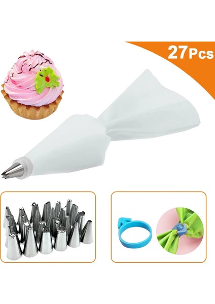 27 Adet Beyaz Stil Set Silikon Pasta Torbası Ipuçları Mutfak Dıy Buzlanma G Krem Yeniden Kullanılabilir Pasta Torbaları Kek Dekorasyon Araçları + Meme Seti (Yurt Dışından)