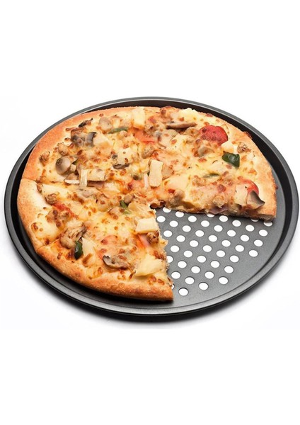 26CM Tarzı Yapışmaz Kaplamalı Pizza Tavası Mutfak Gill Barbekü Partisi Için Delikli Karbon Çelik Pizza Tepsisi Plakası (Yurt Dışından)