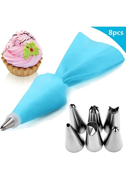 8 Adet Mavi Tarzı Silikon Pasta Torbası Ipuçları Mutfak Dıy Kek Buzlanma G Kremalı Kek Dekorasyon Araçları Yeniden Kullanılabilir Pasta Torbaları + 24 Meme Pişirme Araçları (Yurt Dışından)