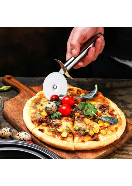 Koyu Haki Stili Paslanmaz Çelik Pizza Kesici, Pizza Tekerlek Dilimleme Kek Ekmek Turta Yuvarlak Bıçak Mutfak Aletleri Pişirme Kesme Aletleri (Yurt Dışından)