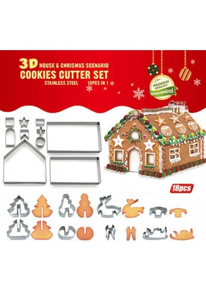 18 Adet Gümüş Tarzı Pcs 3D Noel Evi Bisküvi Kalıp Dıy Çerez Kesiciler Zencefilli Ev Kek Damga Pasta Pişirme Araçları Noel Partisi Için (Yurt Dışından)