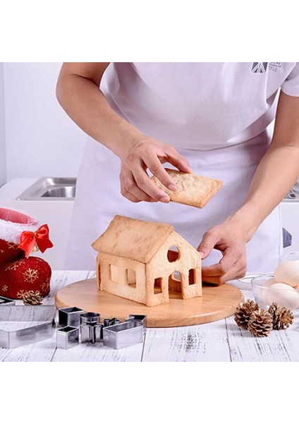 18 Adet Gümüş Tarzı Pcs 3D Noel Evi Bisküvi Kalıp Dıy Çerez Kesiciler Zencefilli Ev Kek Damga Pasta Pişirme Araçları Noel Partisi Için (Yurt Dışından)